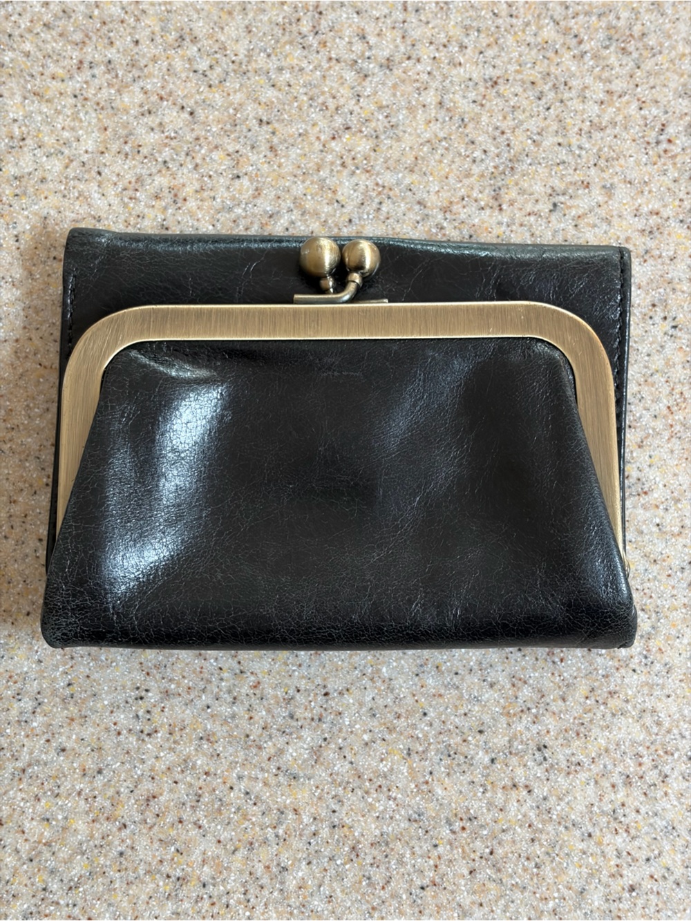 Hobo Black Leather Robin Compact Folding Wallet